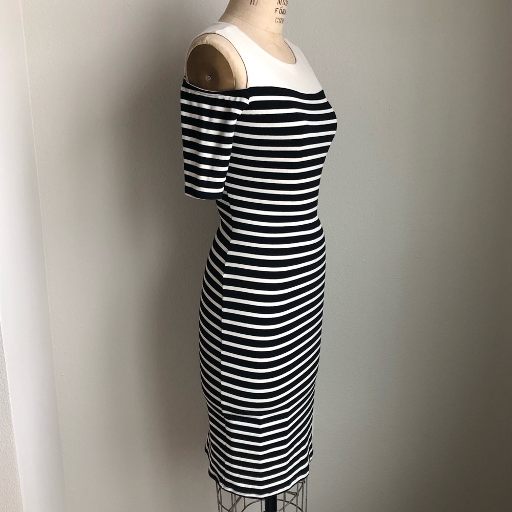 Monteau Striped Cold Shoulder Dress - Size M